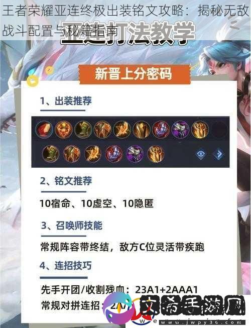 王者荣耀亚连终极出装铭文攻略：揭秘无敌战斗配置与秘籍指南